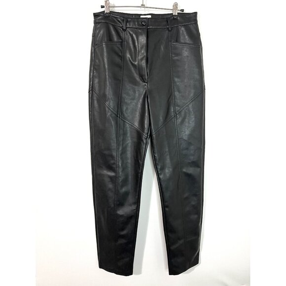 Aritzia Black Wilfred Rebel Vegan Faux Leather Pants Side Pockets Size 10 - Picture 1 of 9